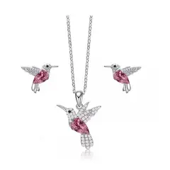 GENERICO - Conjunto Colibrí Plata 925 Collar Aros Joyas Set