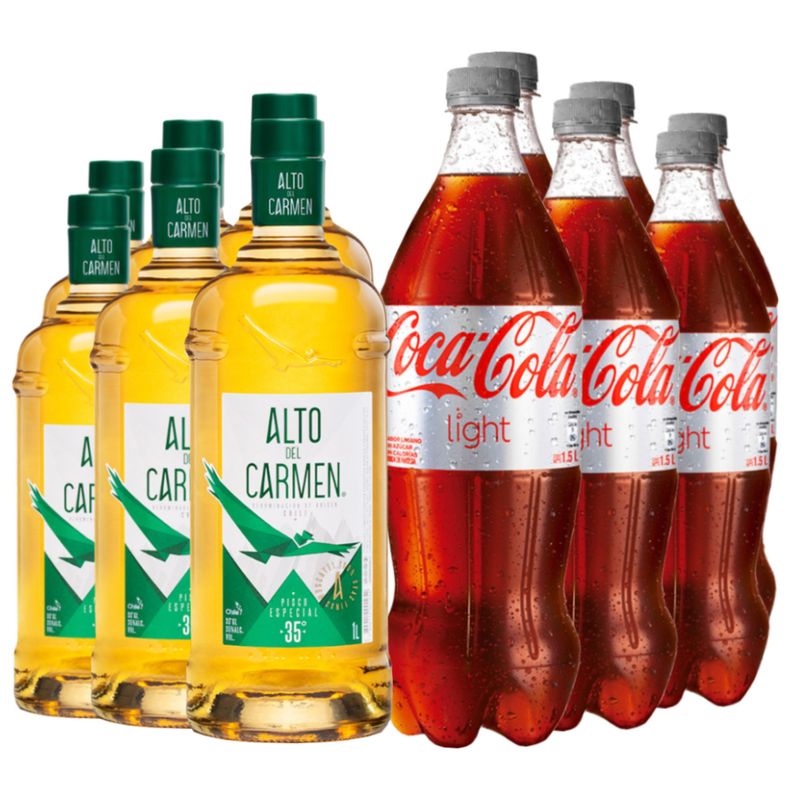 BBVINOS - 6 Piscos Alto Del Carmen 1L +  6 Coca Cola 1.5L