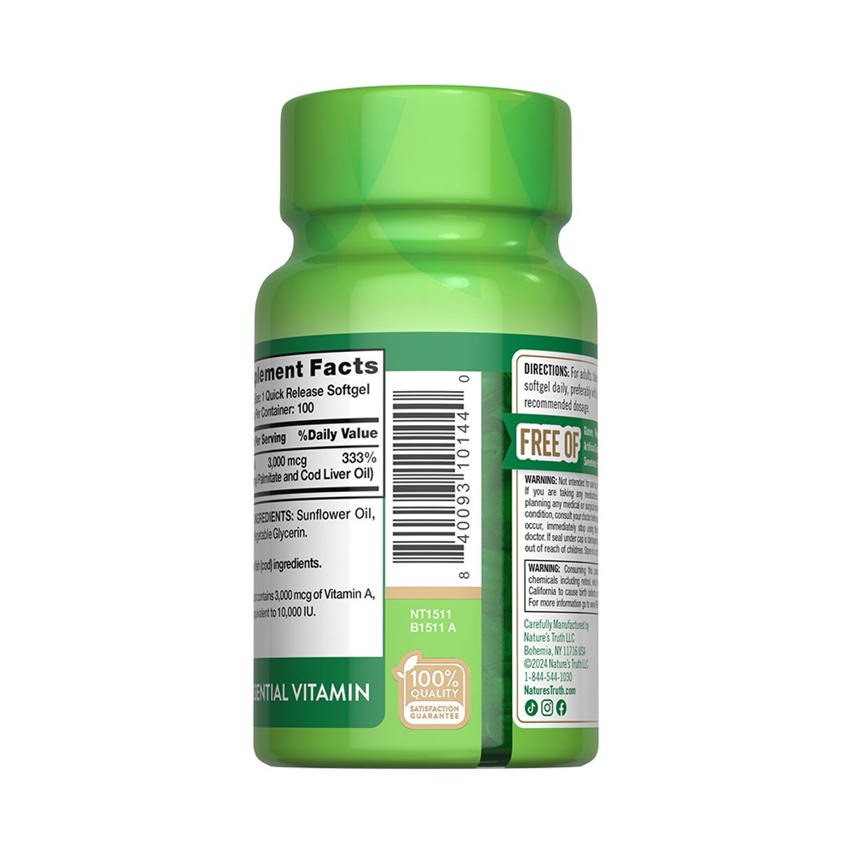 NATURE'S TRUTH - Vitamina A 3.000mcg 10,000 UI 100 Capsulas NATURE'S TRUTH