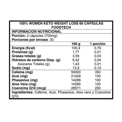 Imagen 2 del producto 100% Women Keto Weight Loss 60 cap -