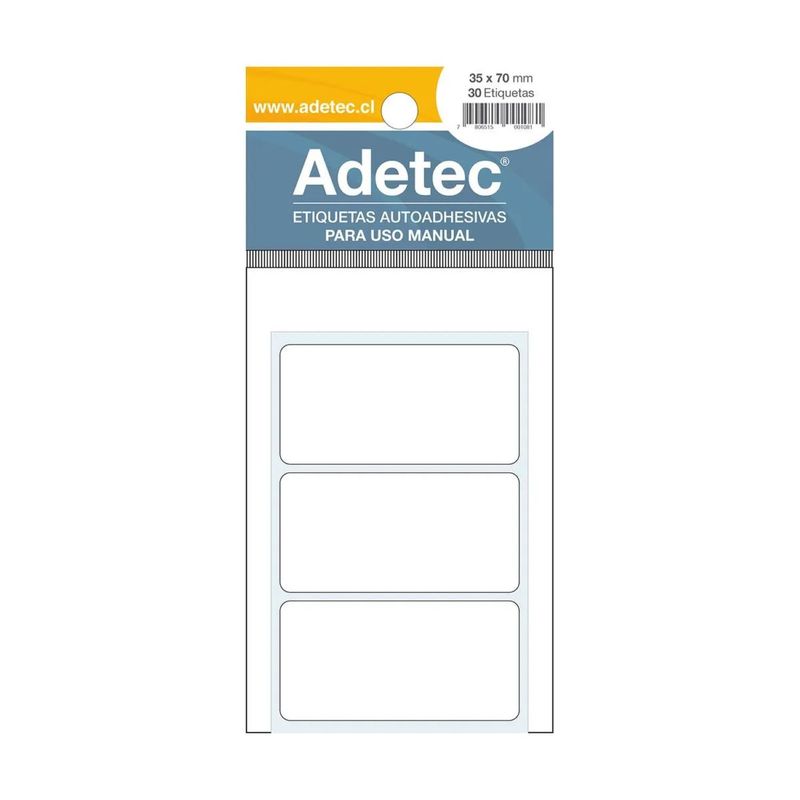 ADETEC - 30 Etiquetas Manual Adetec Rectangular Blanca 35x70 mm