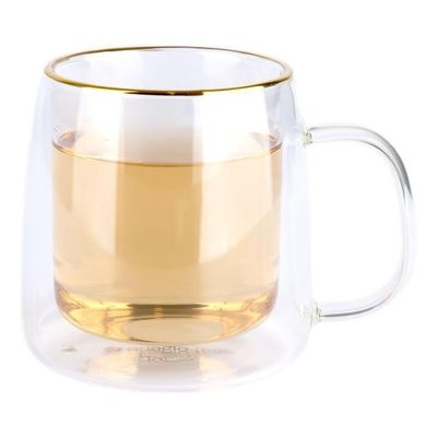 Imagen 2 del producto Taza Doble Vidrio Borde Dorado 250 ml
