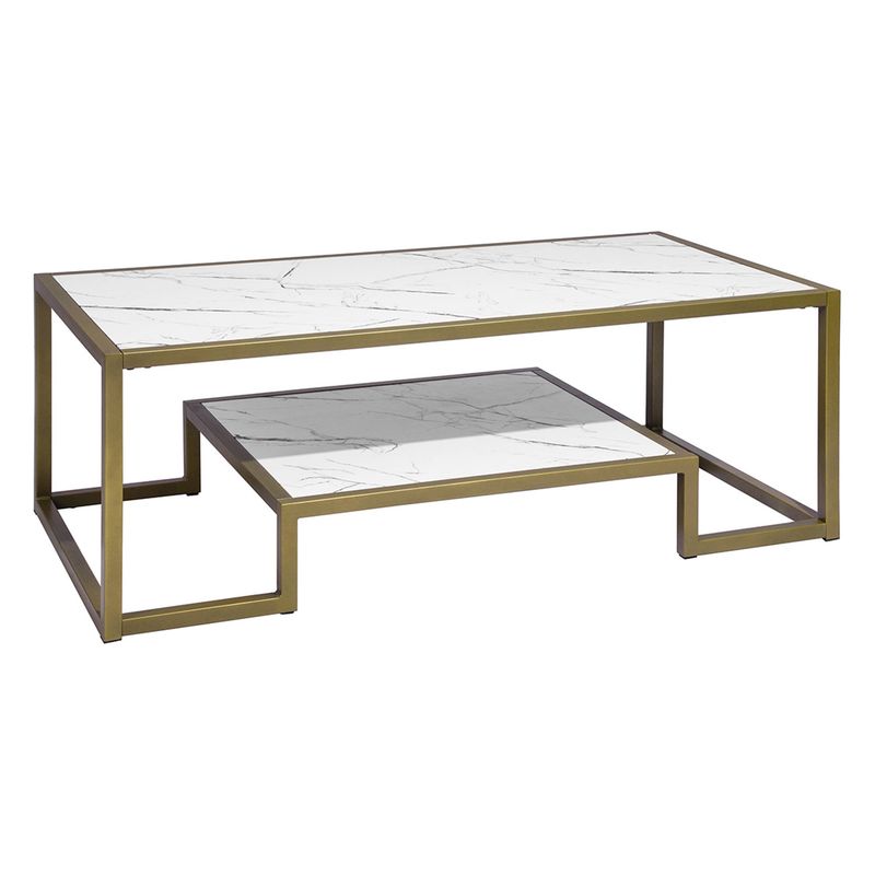NOVAHUS - Mesa de Centro Marmoleada Prisma Blanco