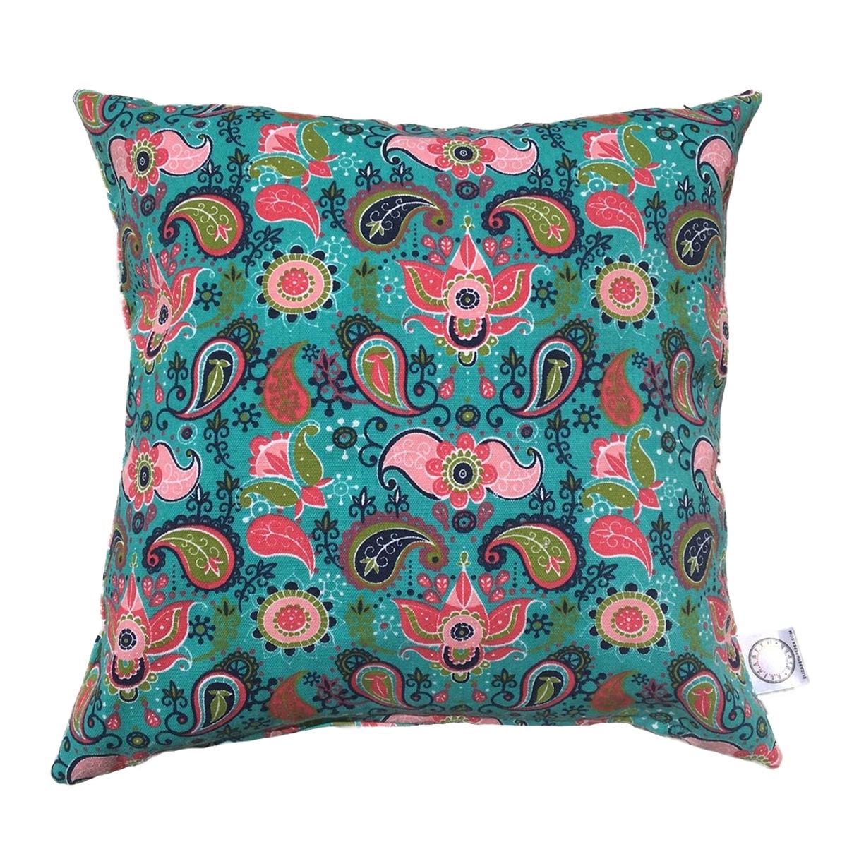 ELIZABETH PEPER - COJIN DECORATIVO DISEÑO TURQUESA Y ROSA 45X45 RELLENO.