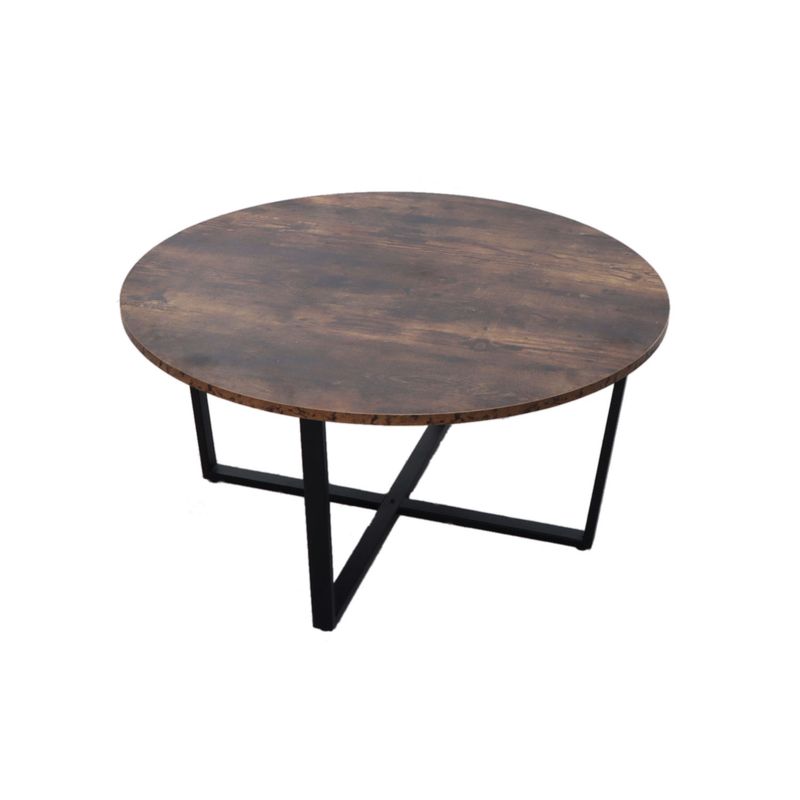 NOVAHUS - Mesa de Centro Redonda Madera Acero Café