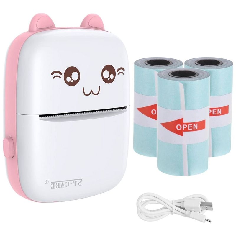GENERICO - Mini Impresora Térmica Portatil + 3 Papel Adhesivo Blanco