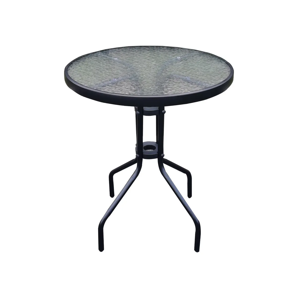 NOVAHUS - Mesa de terraza de vidrio y acero 70x60cm Negra