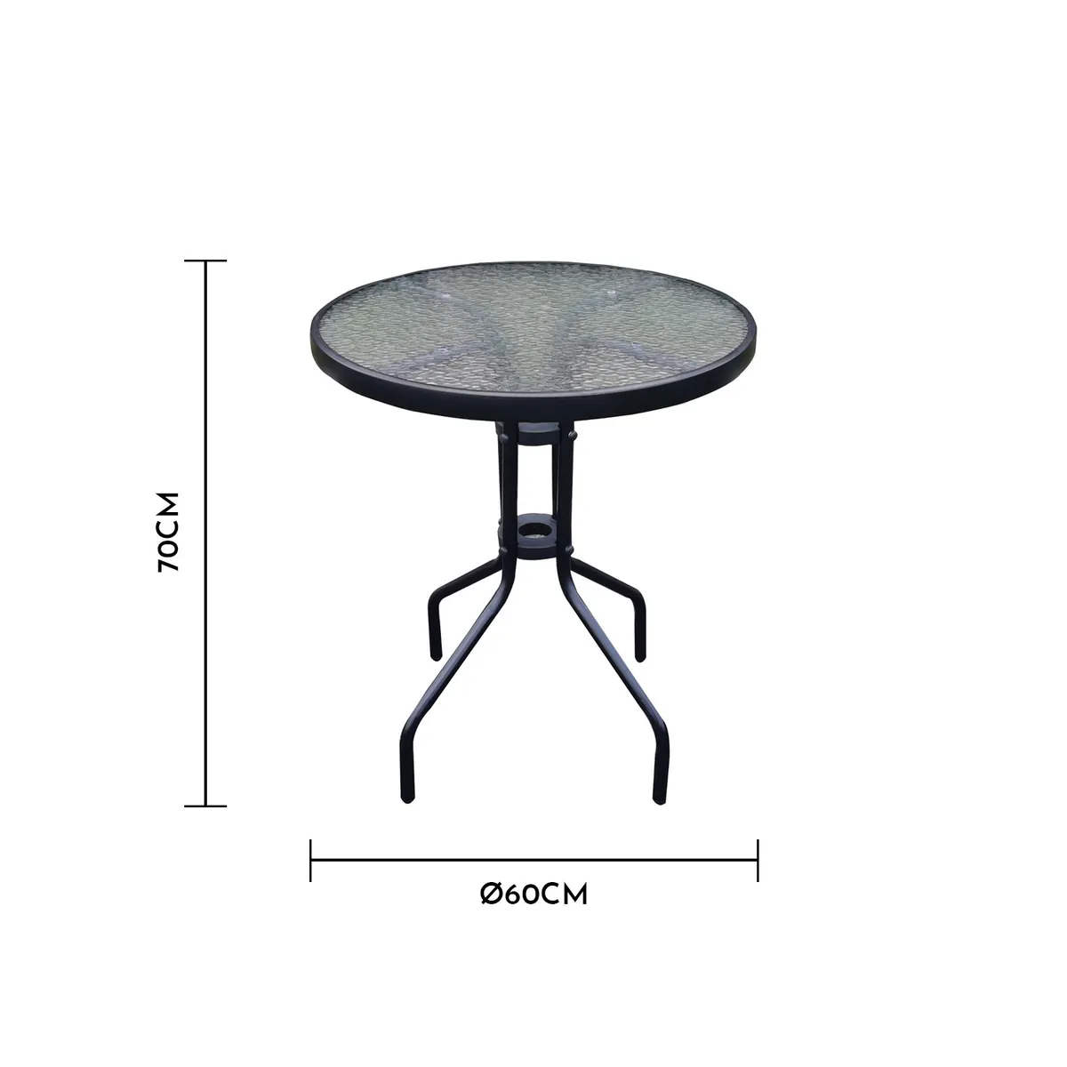 NOVAHUS - Mesa de terraza de vidrio y acero 70x60cm Negra