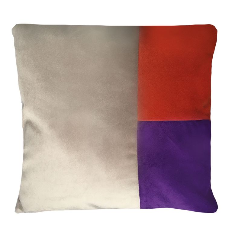 FUNDA COJIN DECORATIVO DISENO BEIGE MORADO Y NARANJO 50x50.