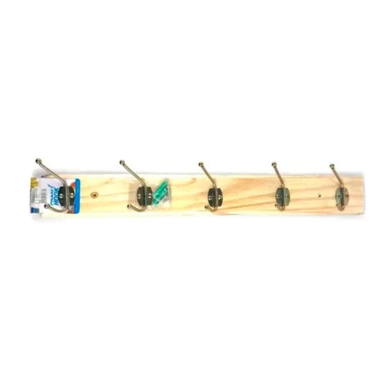GENERICO - Colgador Perchero De Madera 5 Ganchos Ajustables + Tornillos