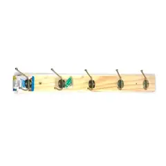 GENERICO - Colgador Perchero De Madera 5 Ganchos Ajustables + Tornillos