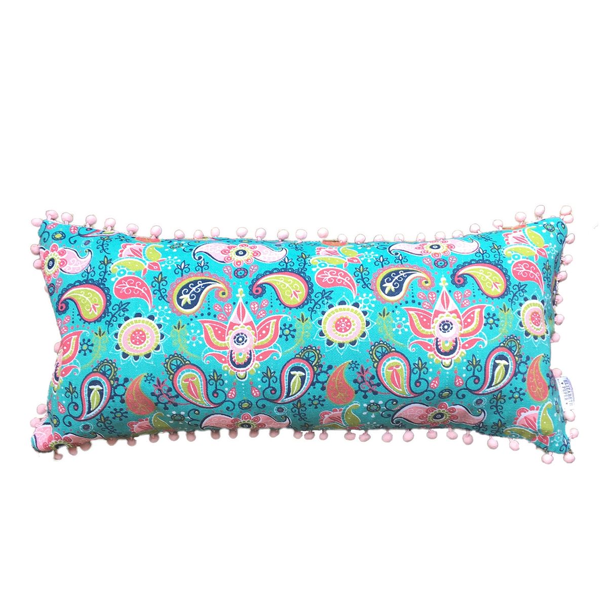 ELIZABETH PEPER - COJIN DECORATIVO DISEÑO PON PON TURQUESA 62X28 RELLENO.