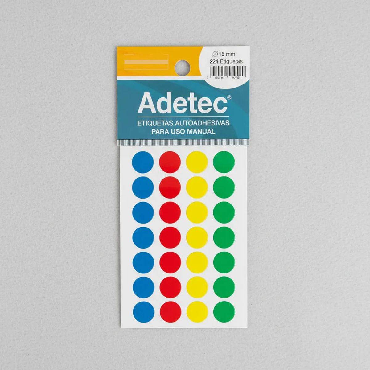 ADETEC - 224 Etiquetas Manual Circular 4 Colores 15 mm Diametro