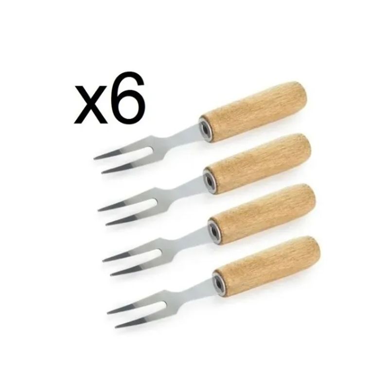 GENERICO - Pack 6 Pinchos Para Coctel Picoteo Tenedor Acero Y Madera
