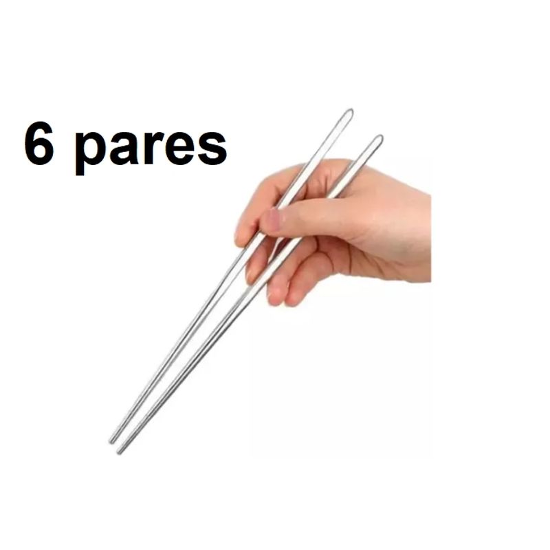 GENERICO - 6 pares de Palillos Chinos Acero Inoxidable Reutilizable Ecológico