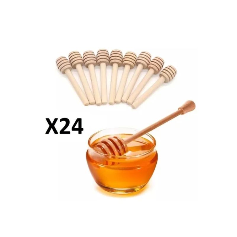 GENERICO - Set 24 Cucharas Madera Para Miel Agitador Bambú Abeja