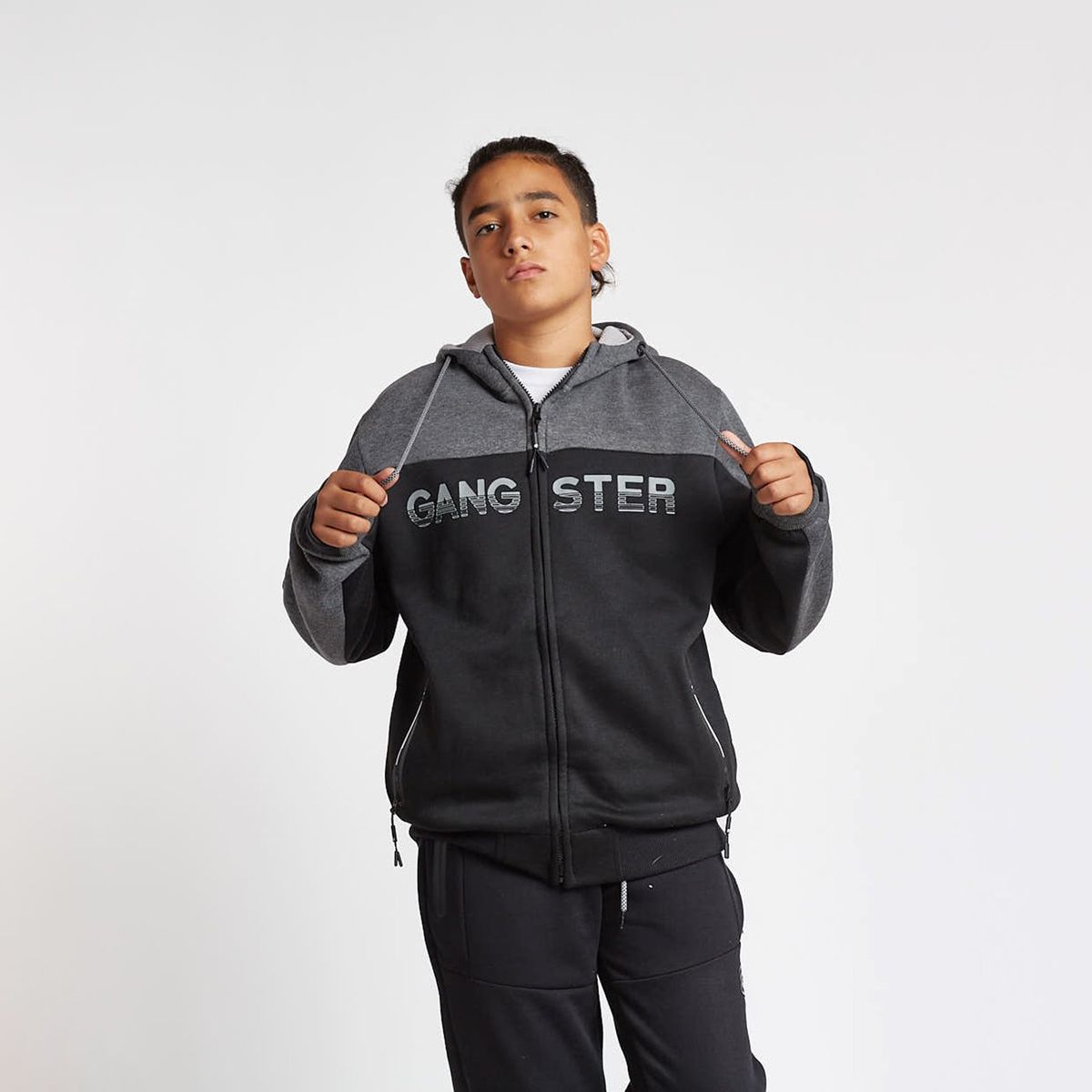 GANGSTER - Niño Poleron Zip Hoodie Pionner Negro Gangster