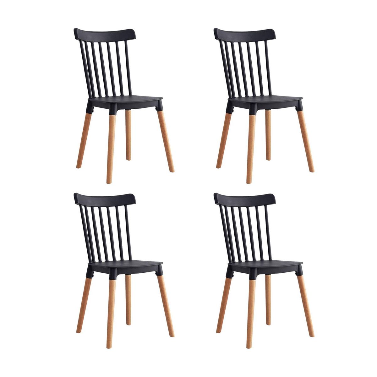 NOVAHUS - Pack de 4 Sillas Clásicas de Comedor PP Madera Negro