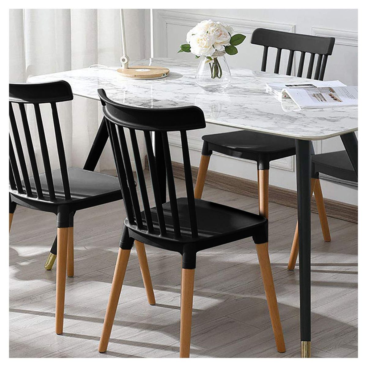 NOVAHUS - Pack de 4 Sillas Clásicas de Comedor PP Madera Negro