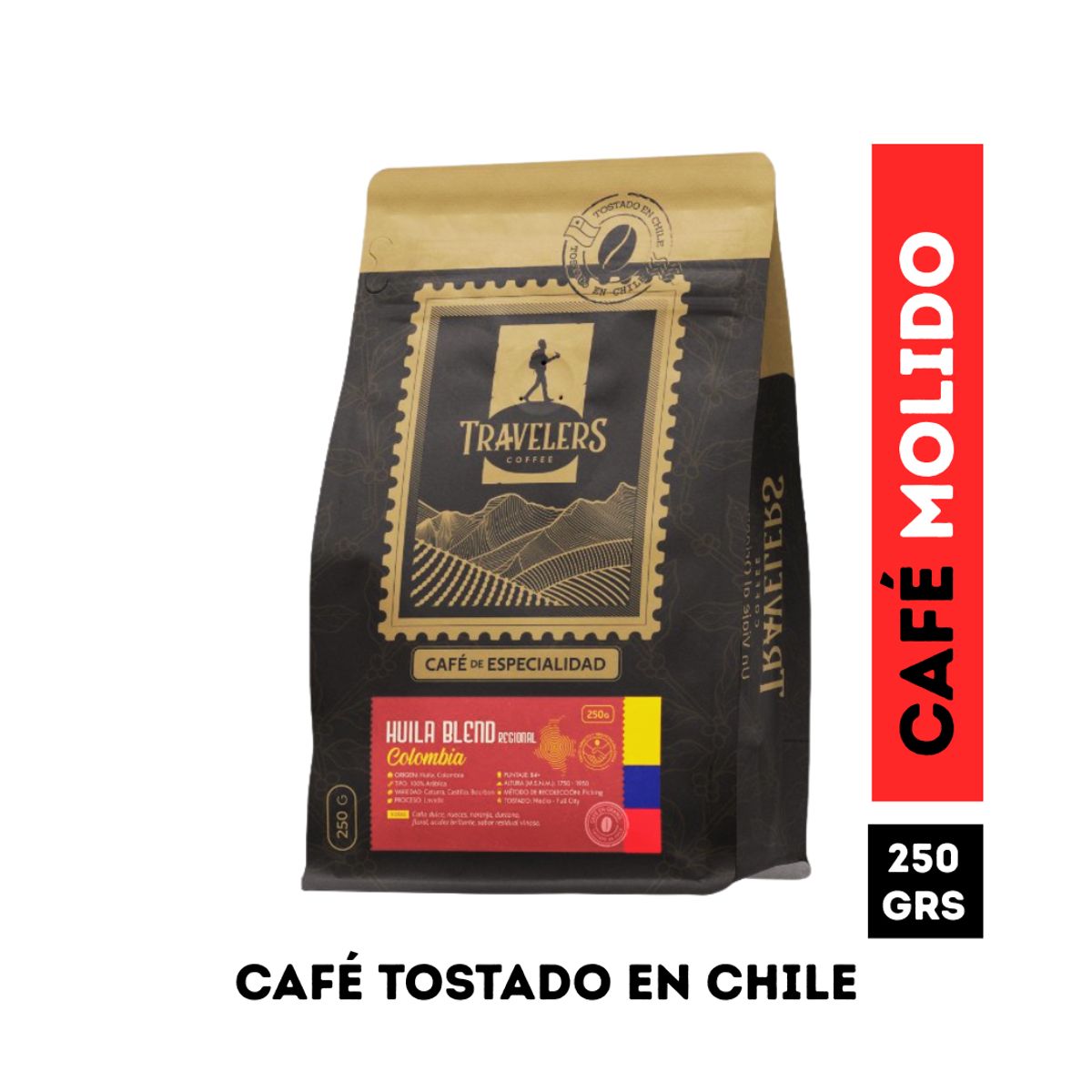 TRAVELERS COFFEE - Café en Grano Molido - Huila Colombia 250g