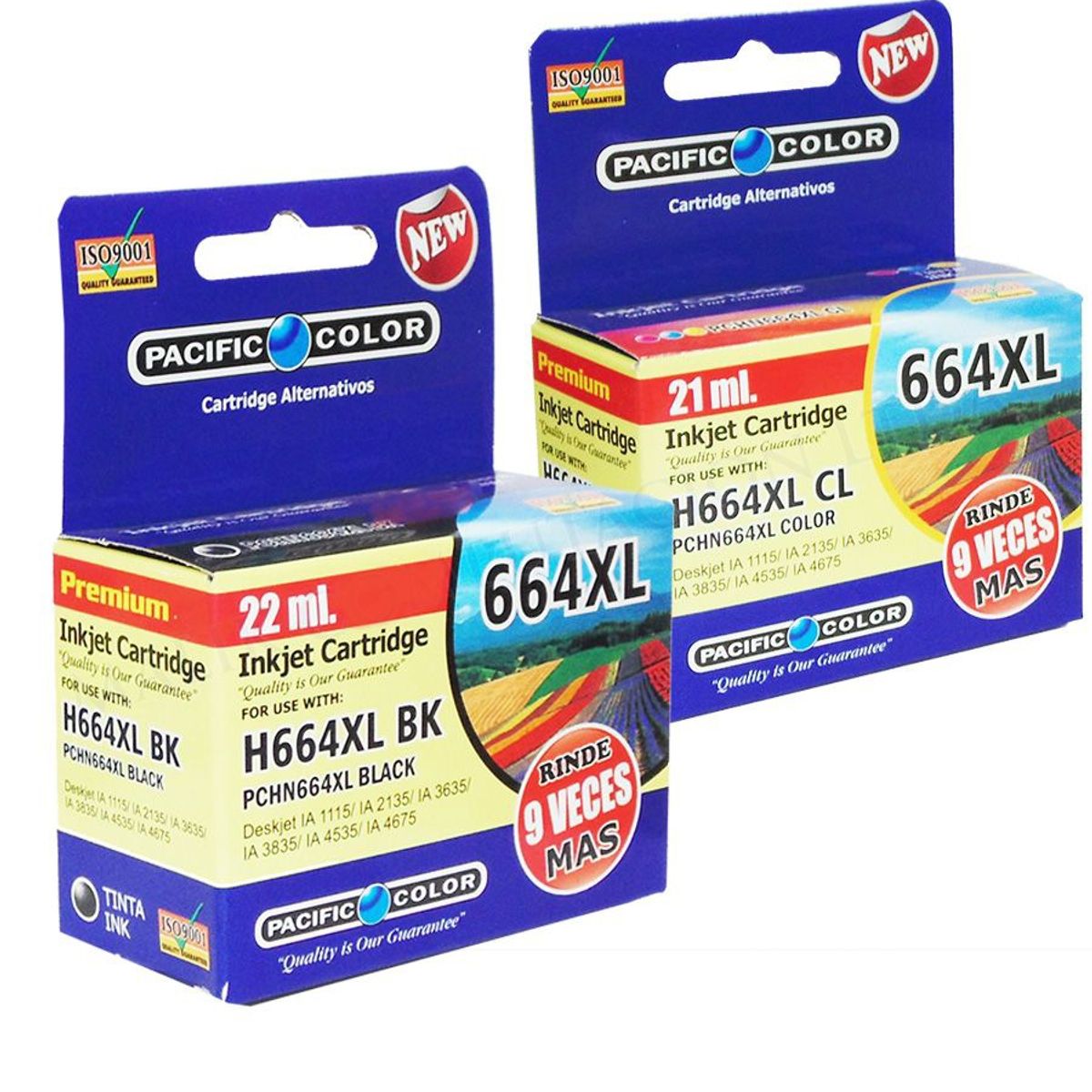PACIFIC COLOR - Pack Tintas HP 664 XL Negro 22 Ml y Color 21 Ml Alternativos