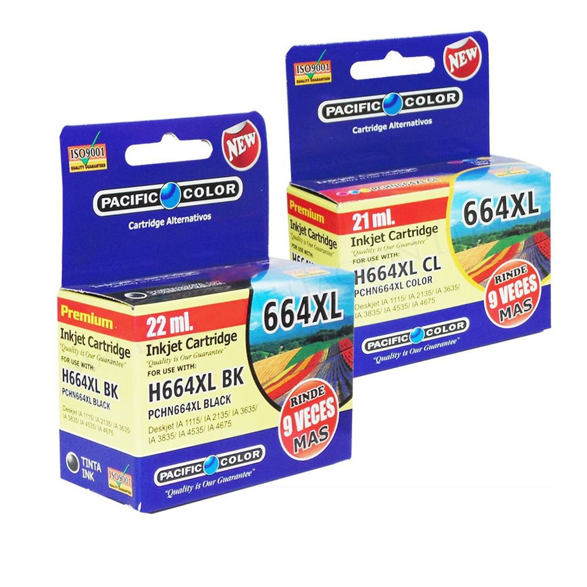PACIFIC COLOR - Pack Tintas HP 664 XL Negro 22 Ml y Color 21 Ml Alternativos