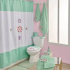 VELUTTI - Cortina de Baño Bordada y Accesorios 180x180