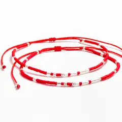 GENERICO - 2 Pulseras Rojas Código Morse “Te Amo” Plata