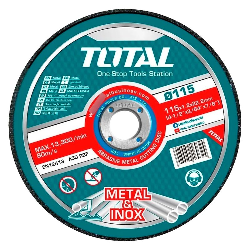 TOTAL TOOLS - Disco De Corte P/ Metal Acero Inoxidable 115mm 25 Und