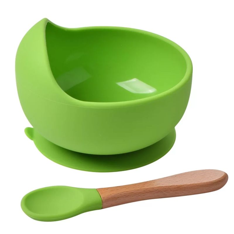 GENERICO - Plato Silicona con Ventosa Y Cuchara VERDE