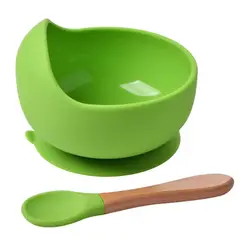 GENERICO - Plato Silicona con Ventosa Y Cuchara VERDE