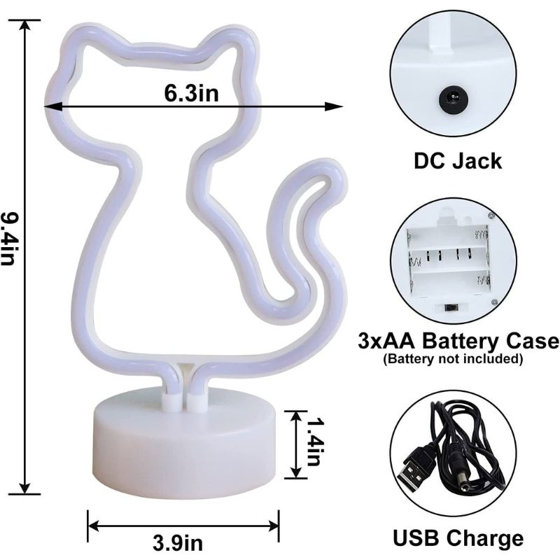 GENERICO - Lampara decorativa de neón LED para interior con forma de gato rosado