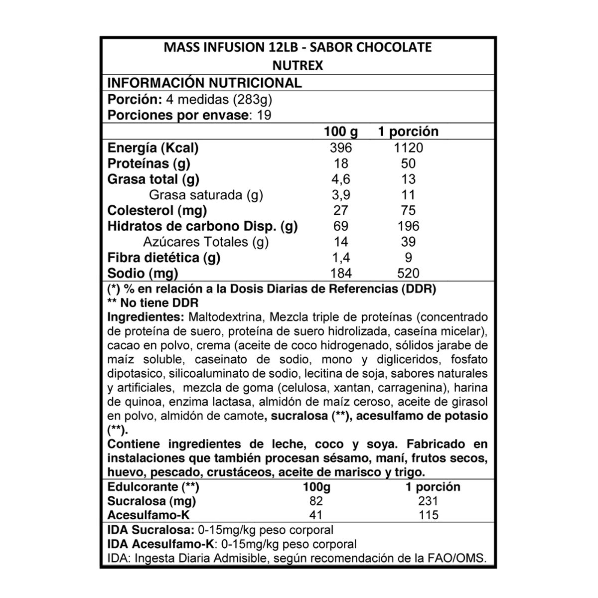 NUTREX RESEARCH - Mass Infusion Gainer 12 lbs - Nutrex Chocolate