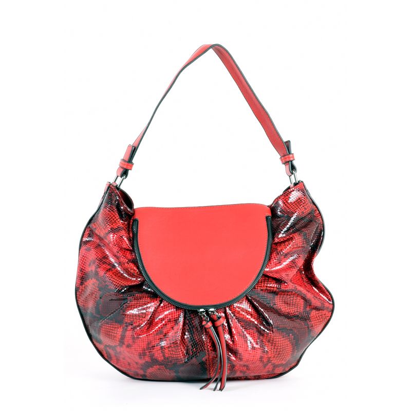 MAILEA - Cartera ecocuero piton 2 cierres para mujer rojo