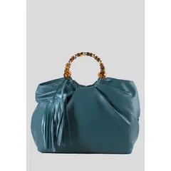 MAILEA - Cartera ecocuero manilla bolobes para mujer petroleo
