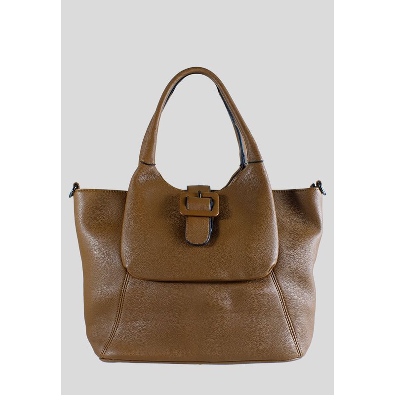 MAILEA - Cartera ecocuero bolsillo manilla para mujer tostado