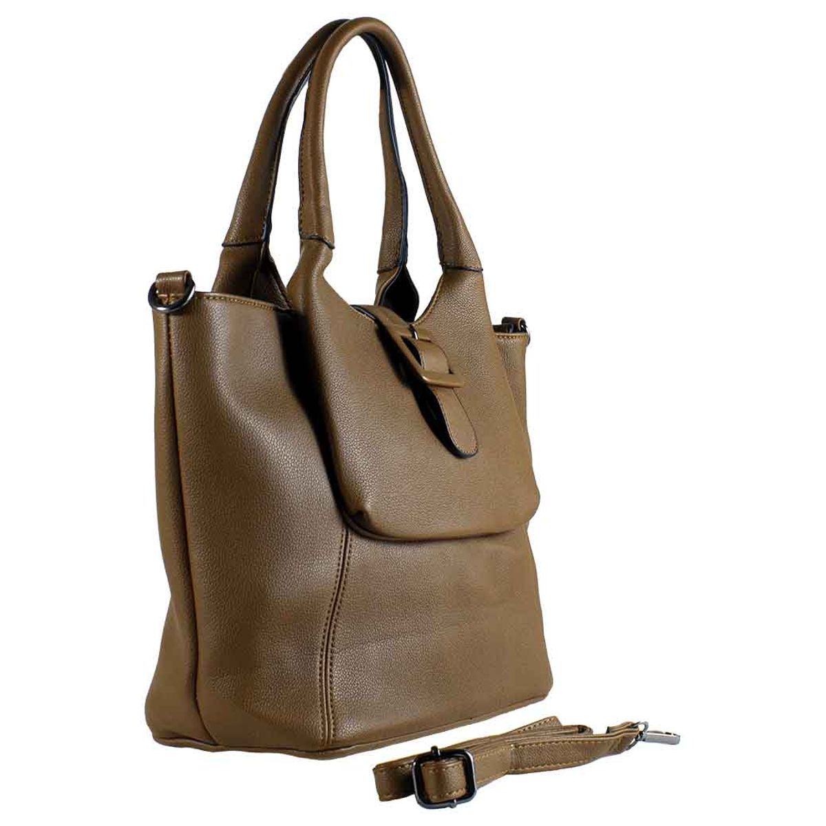 MAILEA - Cartera ecocuero bolsillo manilla para mujer tostado