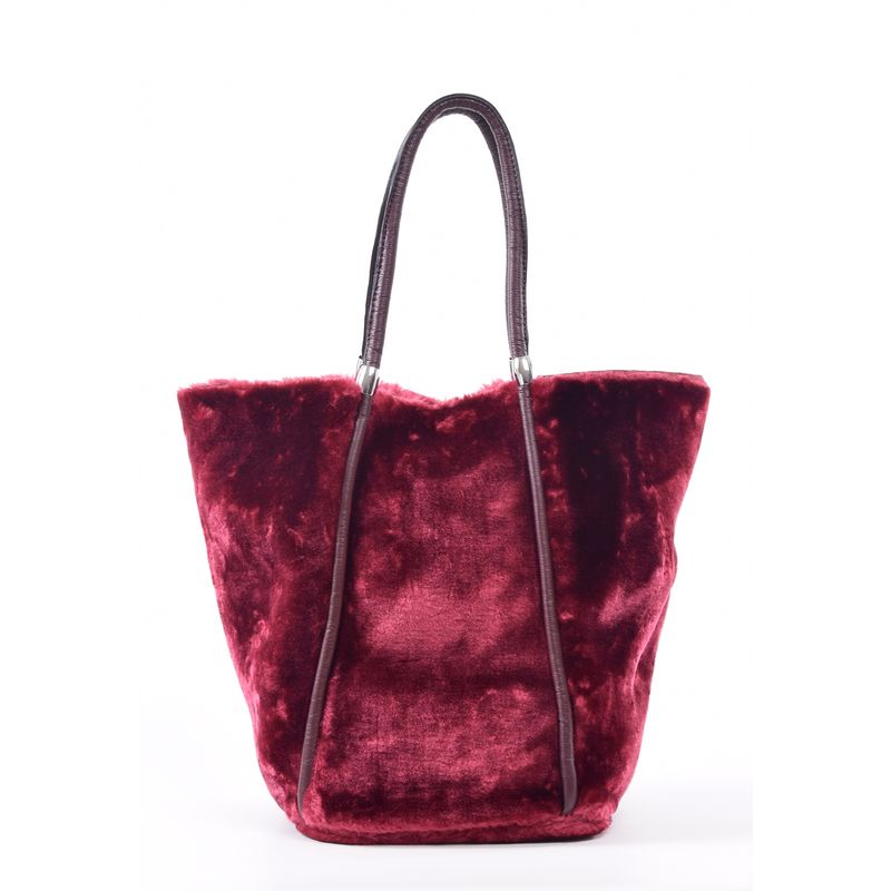 MAILEA - Cartera ecocuero full pelo 2 manillas para mujer burdeo