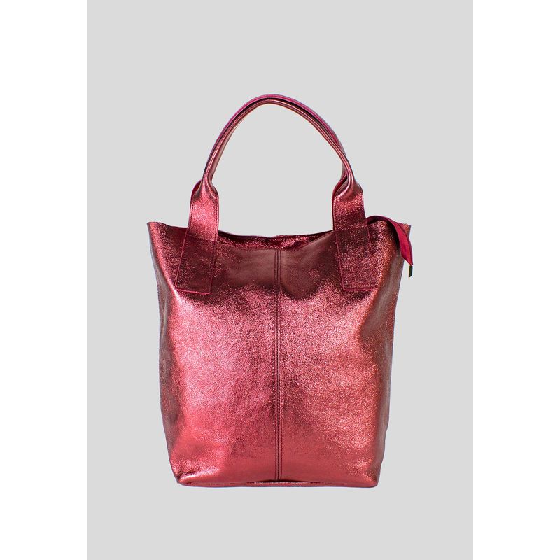 MAILEA - Cartera cuero full metal para mujer burdeo