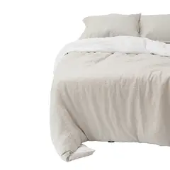 NATURALINO - Funda de Plumón Lino Reversible - Blanco/Beige - 2 Plazas -