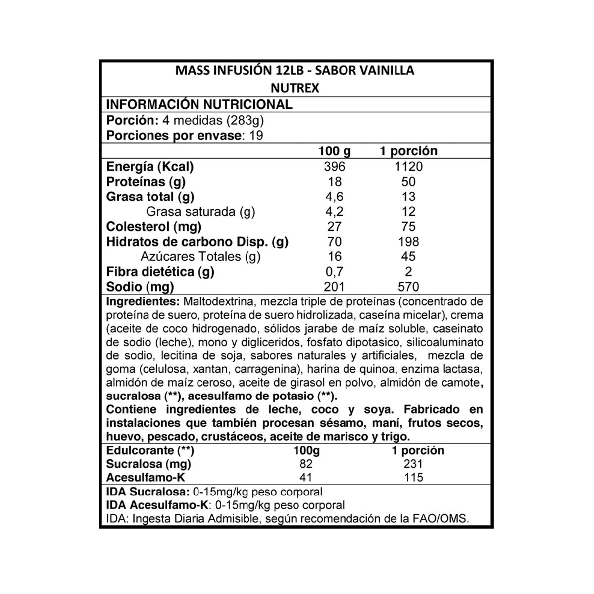 NUTREX RESEARCH - Mass Infusion Gainer 12 lbs - Nutrex Vainilla