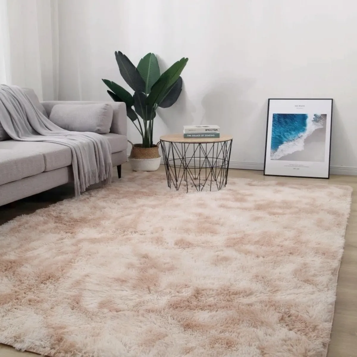 BJ HOGAR - Alfombra Peluda 180cm X 200cm Beige Jaspeado