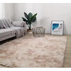 BJ HOGAR - Alfombra Peluda 180cm X 200cm Beige Jaspeado