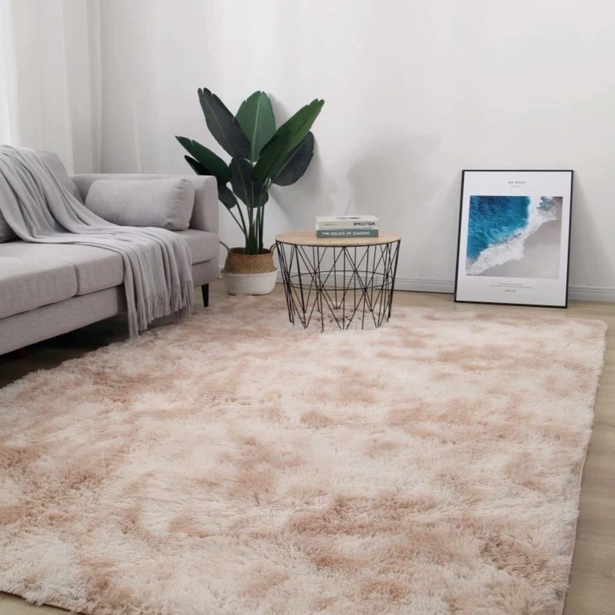 BJ HOGAR - Alfombra Peluda 200cm X 240cm Beige Jaspeado