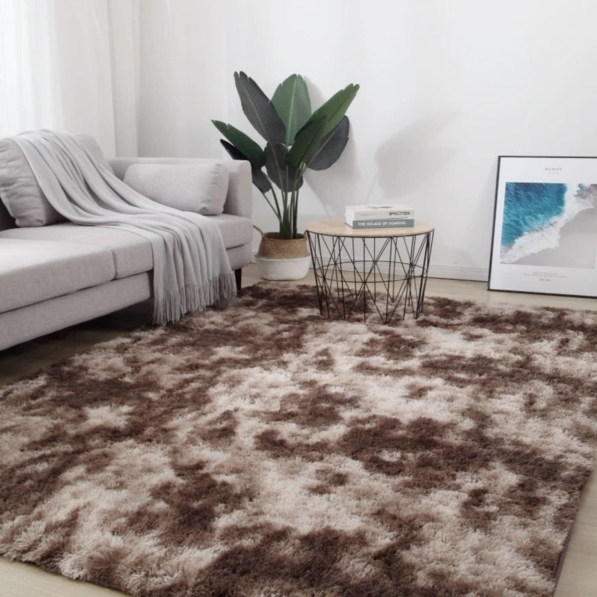 BJ HOGAR - Alfombra Peluda 200cm X 240cm Cafe Jaspeado