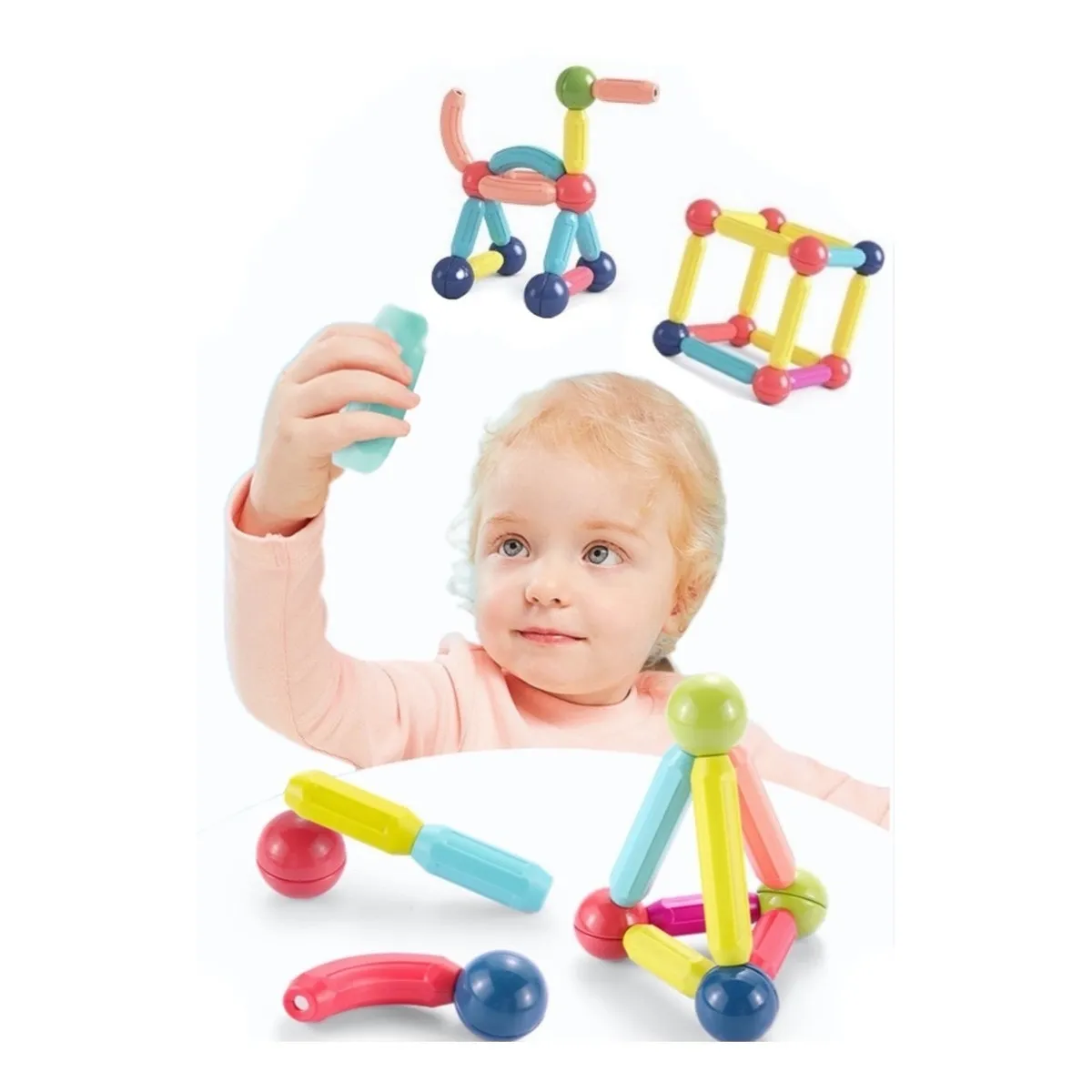 BJ HOGAR - Juego De Varillas Magnéticos Juguete Didáctico Bloques