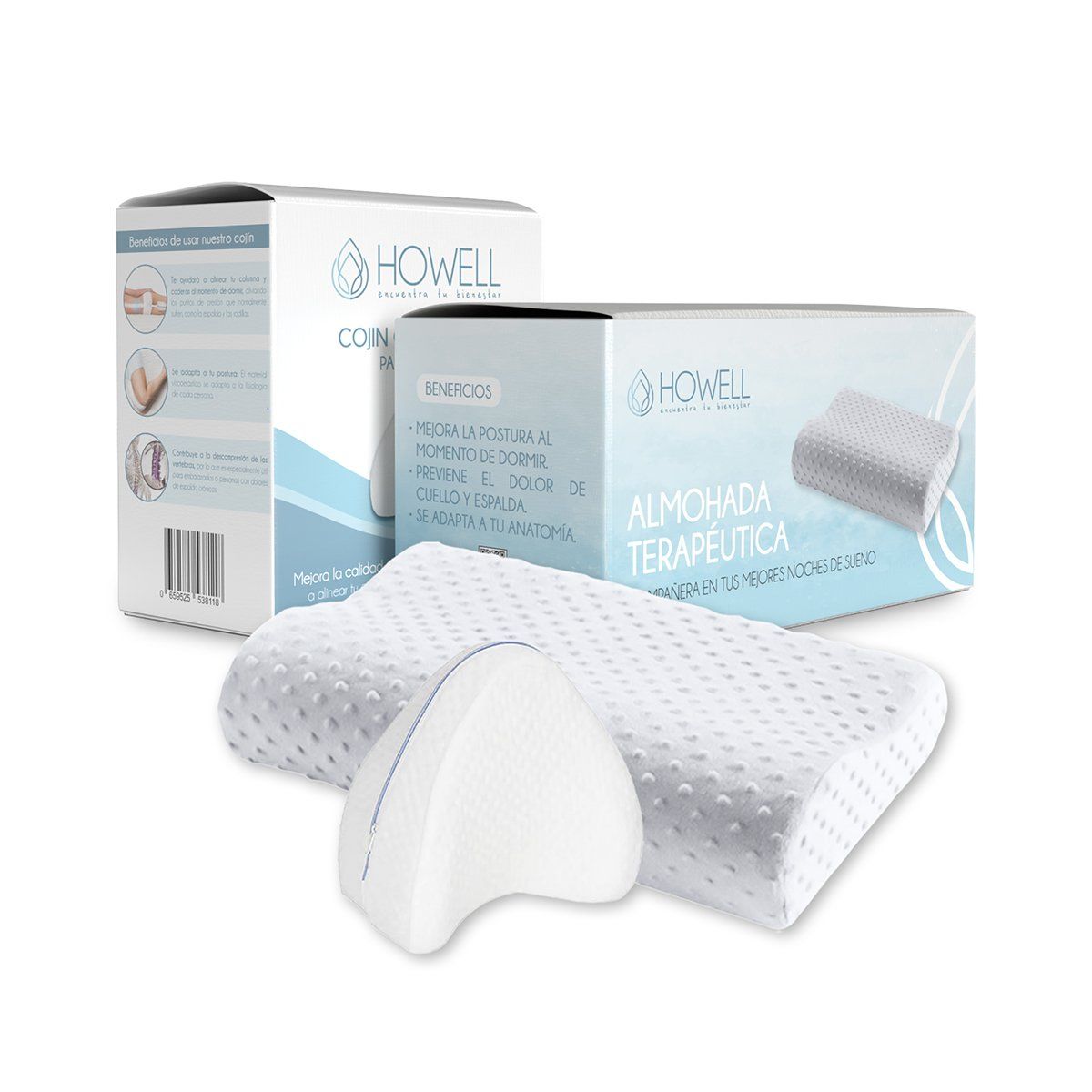 HOWELL - Pack Almohada Ortopédica Y Cojín Piernas Memory Terapeuticas