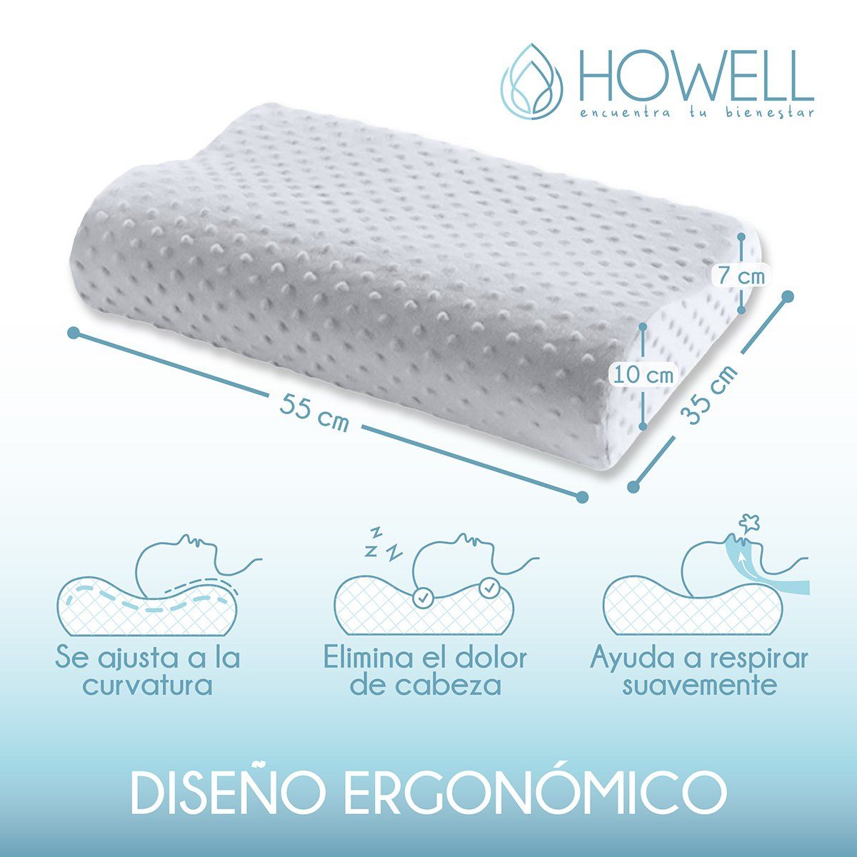 HOWELL - Pack Almohada Ortopédica Y Cojín Piernas Memory Terapeuticas