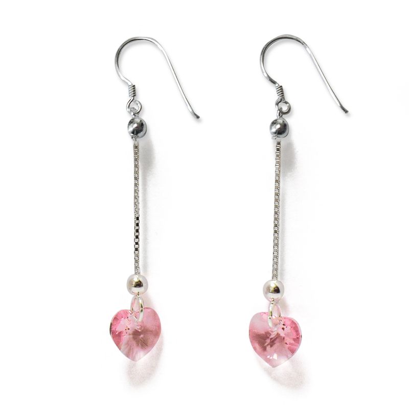 ANDREA COGGIOLA JOYAS - Aros Corazón Cristal Rosa Colgante Plata Fina 925