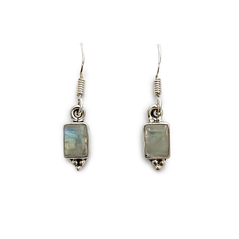 ANDREA COGGIOLA JOYAS - Aros Rectangulares Piedra Luna Gancho Plata Fina 925